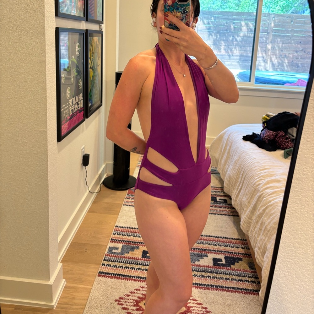 ASOS Swim Magenta Halter One-Piece Swimsuit - Picture 2 of 4